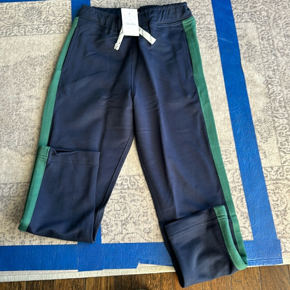 New with tags, crewcuts boys blue with green stripe terry pants size S.